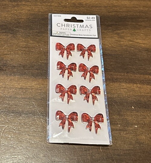 Hobby Lobby Christmas Acrylic RED BOW Gemstones 8 Pieces Scrapbook Gift