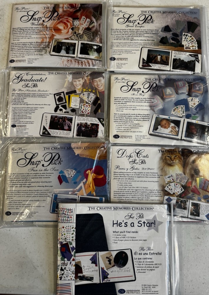 Creative Memories lot of 7 Snap Packs, stickers, die cuts, ideas all in one!!