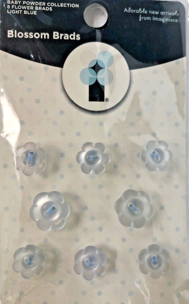 Imaginisce 8 Baby Blue Blossom Flower Button Brads Two Sizes – NEW