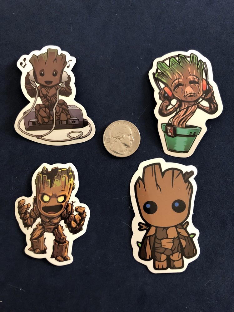 Guardians Of The Galaxy Groot Lot Of 4 Stickers. – New