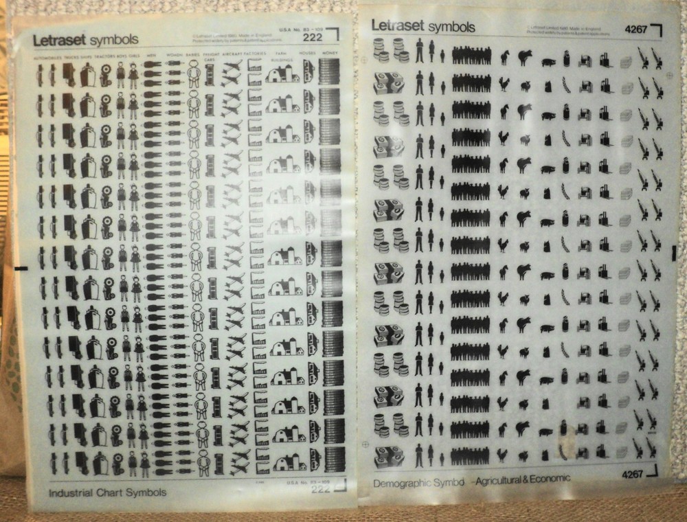 Lot of 2 Vintage Letraset Sheets 222 4267