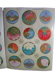 Floral Fans Asian Inspired Round Sticker Seals Vintage Hallmark Two Sheets GUC
