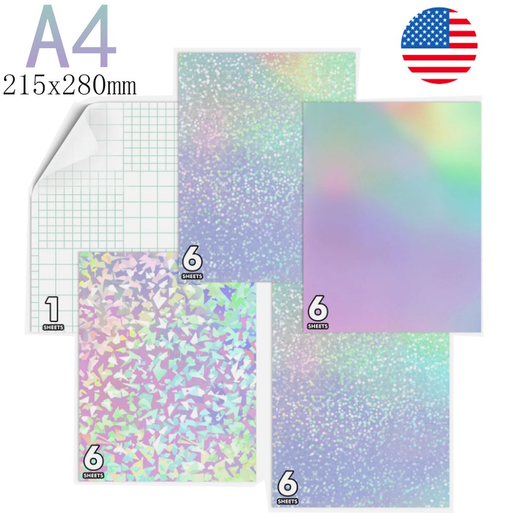 A4 25 Mixed Holographic Sticker Paper Clear Self-Adhesive Laminating Overlay