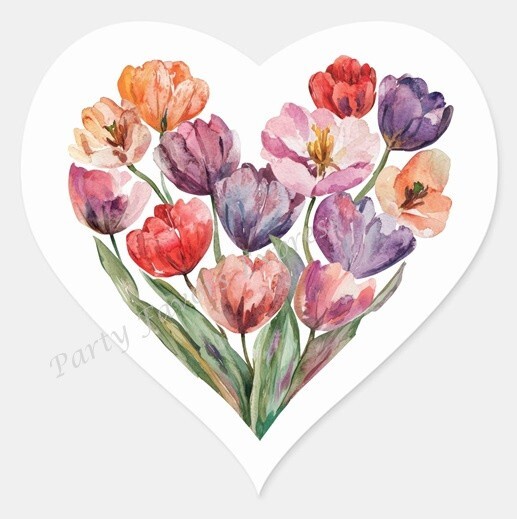 TULIP HEART ENVELOPE SEALS LABELS STICKERS PARTY FAVORS – (Heart Shaped)