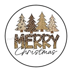 MERRY CHRISTMAS GOLD TREES ENVELOPE SEALS LABELS STICKERS PARTY FAVORS