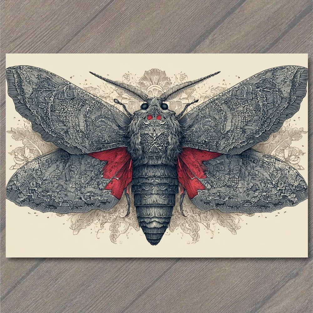 STICKER Gothic Moth Red Wings Ornate Lunar Nocturne Occult Insect Macabre