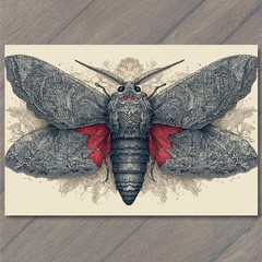 STICKER Gothic Moth Red Wings Ornate Lunar Nocturne Occult Insect Macabre