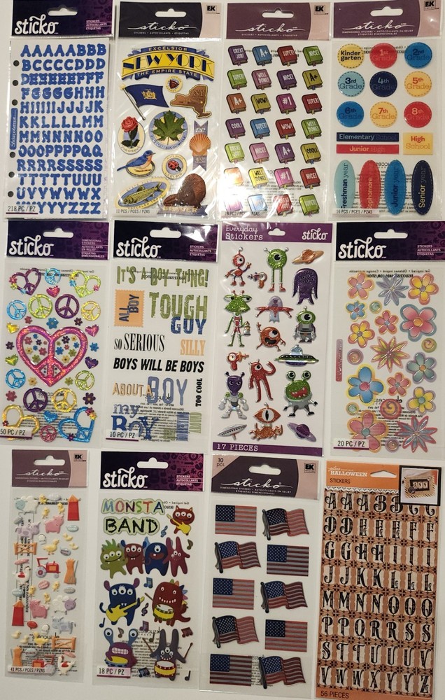 Lot Of 12 STICKO & JOLEE’S BOUTIQUE Scrapbooking Stickers ASSORTED MIX