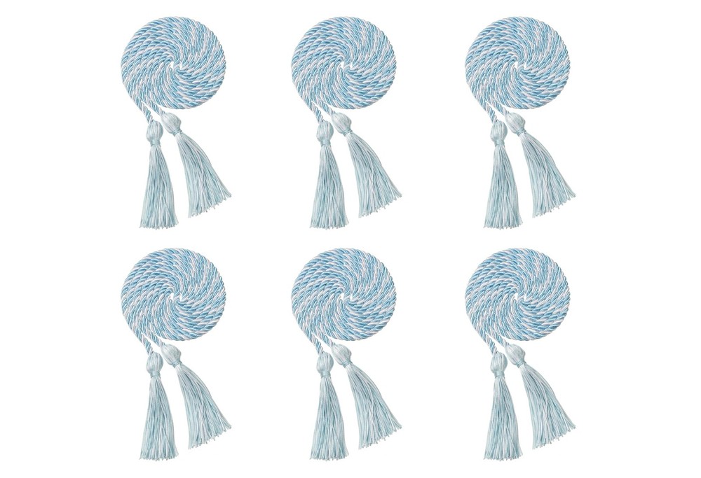 6 PCS Sky Blue White Graduation Honor Cords, 68, Braided, Tassel, Doctor