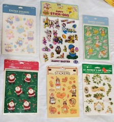 6 Packs Vintage Holiday Stickers Sealed Unused- Puffy Easter-Thanksgiving ETC