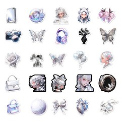 50Pcs Silver Decorative Stickers | Creative & Girly Heart Design Korean Ins Styl
