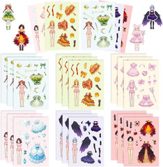 18 Princess Dress-Up Stickers for Kids Party Favors and Art Craft (Green)