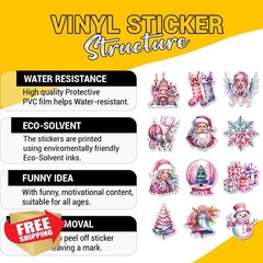 Vybonz 12 Pcs Pastel Christmas Stickers Pink 2 3 Inches