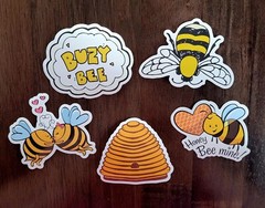 STICKERS x 5 Honey Bee Happy Apiculture Beehive Cartoon Large Sticker BEE5