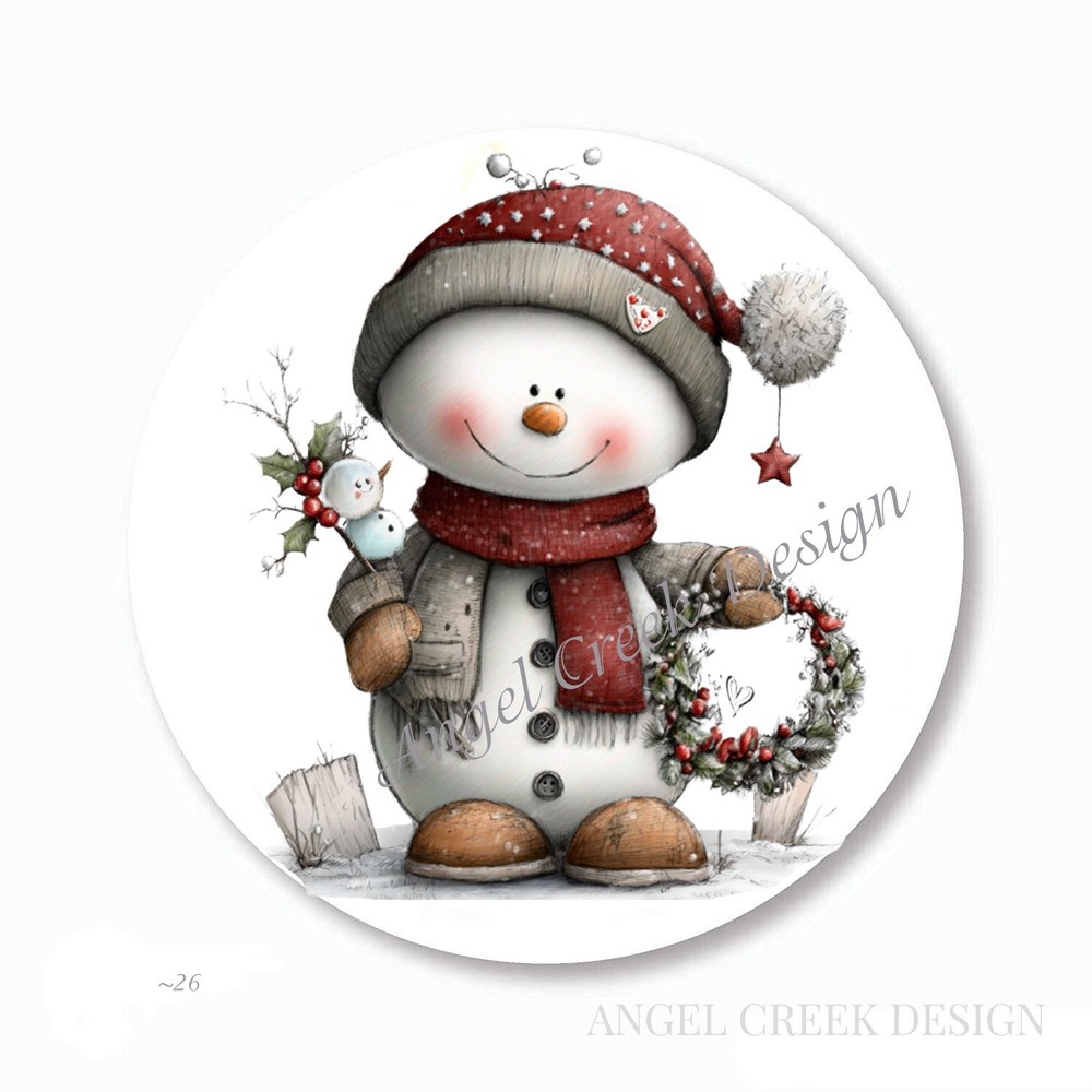SNOWMAN WITH CHRISTMAS WREATH PARTY FAVORS SCRAPBOOK STICKERS ENVELOPE SEALS