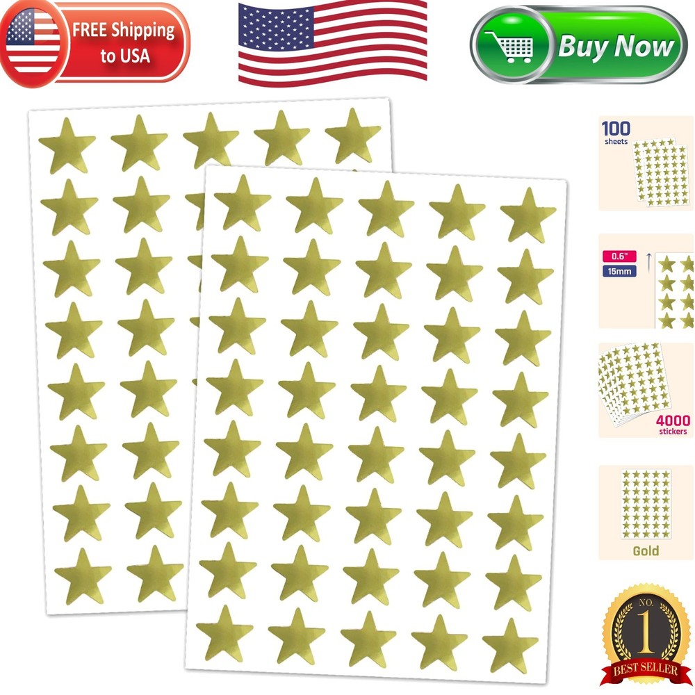 Adhesive Gold Foil Star Stickers – 4000 Pack, 0.6