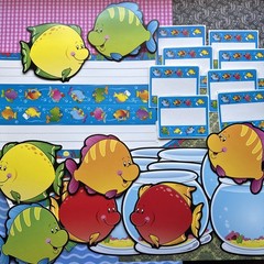 Vintage Carson Dellosa Fish Fishbowl Bulletin Board Name Tags Plates Cutout Lot