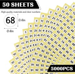 50 Sheets 1-200 Number Stickers 0.4 Inch Small Number Stickers 25 Sets Self-A…