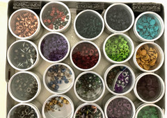 #1 – METAL CASE w/ 40 METAL CONTAINERS of SCRAPBOOKING EMBELLISHMENTS – EYELETS