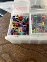 Lot in Case of Embellishments for Crafts and Scrapbooking, Letter Beads, Charms