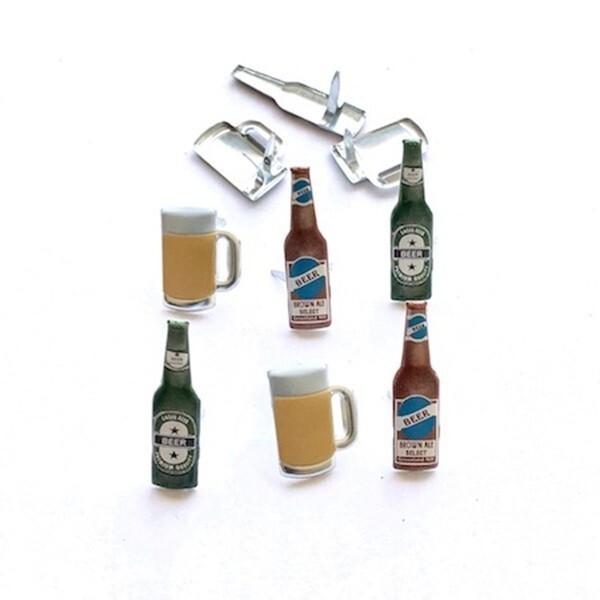 BEER BOTTLES & MUGS SCRAPBOOKING DECORATIVE BRADS EYELET OUTLET 8 PCS