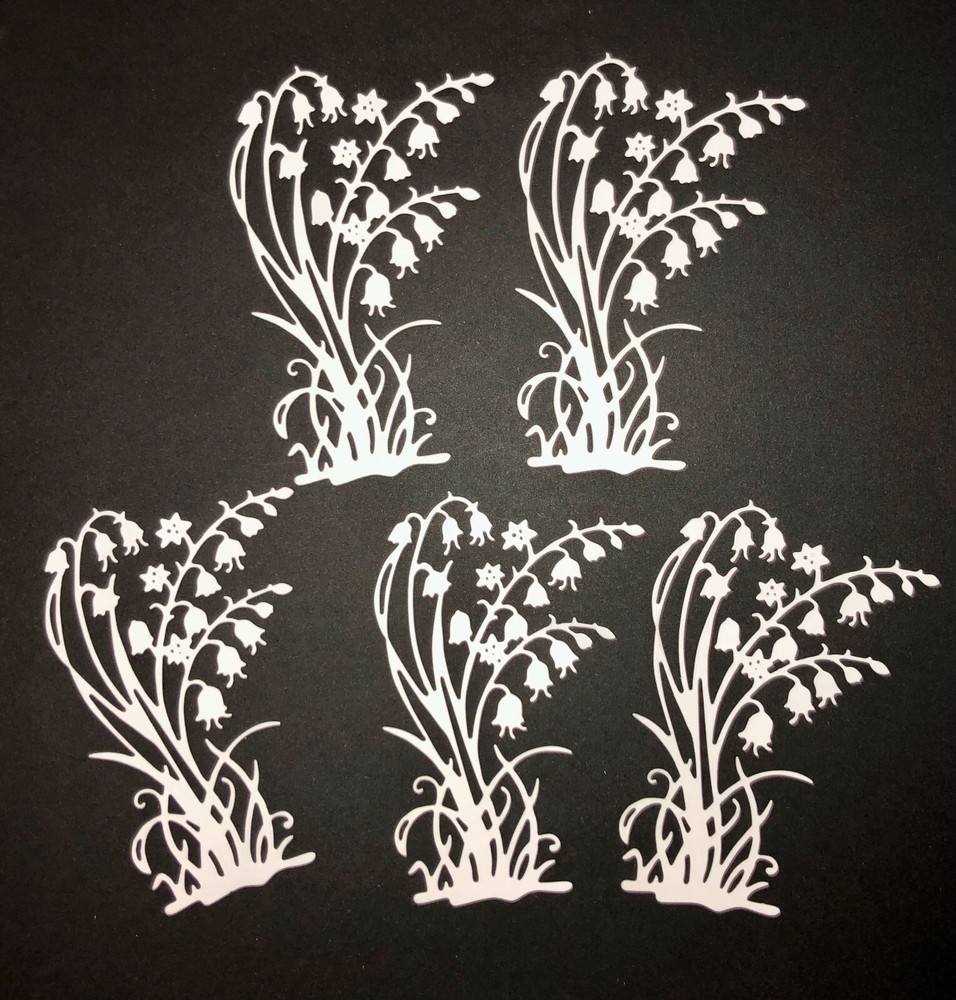 5 BLUEBELL FLOWERS cardstock paper die cut embellishments