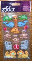 Sticko BABY Months 1 Year Whale Elephant Giraffe Monkey Turtle Scrapbook Sticker