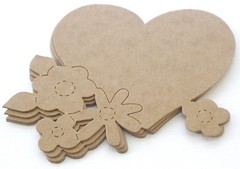 {4} HEART w/ Flower Accents – Bare Chipboard Die Cuts – 4.5″ x 5″