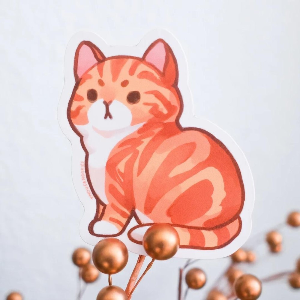 Red Marble and Orange Classic Tabby Cat Sticker – Waterproof Vinyl