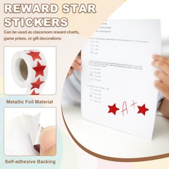 Star Stickers Roll 1 Inch, 500pcs Sparkly Foil Star Labels for Reward, Red