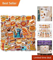 Creative 50 Pcs Hot Dog Stickers – Waterproof Cartoon Decals for Everyone