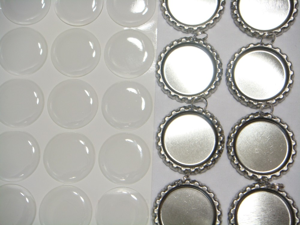 25 Flat Bottle Caps with Split Rings & 25 3D Epoxy Dome Stickers
