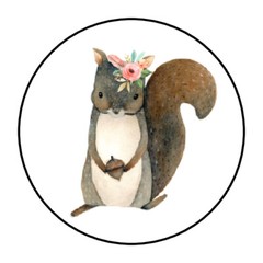 30 1.5″ WOODLAND ANIMAL GIRL SQUIRREL BABY SHOWER FAVOR LABELS ROUND STICKERS