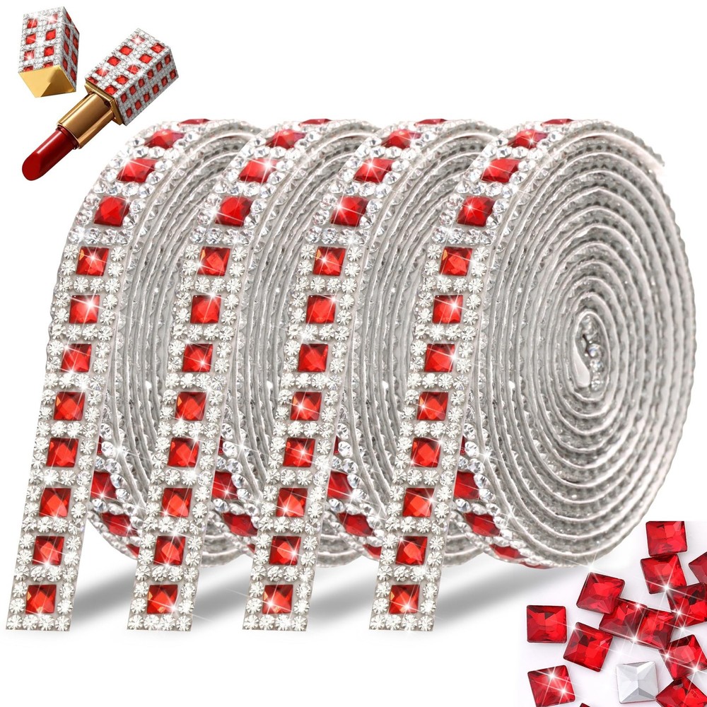 4 Rolls Rhinestone Ribbon Rolls,Red Glass Rhinestone Tape Stickers for DIY Cr…