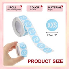 1Roll Clothing XXS Size Stickers 1″ Round Coded Self-Adhesive Labels Sky Blue