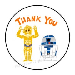 30 SPACE ROBOTS THANK YOU ENVELOPE SEALS LABELS STICKERS PARTY FAVORS 1.5″ ROUND
