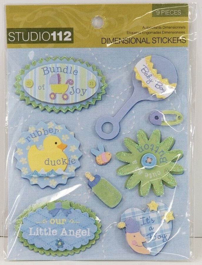 Studio 112 Newborn Baby Boy Stickers Dimensional Pastel Blue Scrapbooking Crafts
