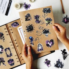 50 PCS Black Rose Stickers Pack, Cute Waterproof PET Transparent Blackflower