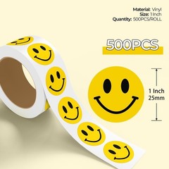 Stickerjet Happy Face Smile Stickers Roll of 500 Self-Adhesive Perfect for Craft
