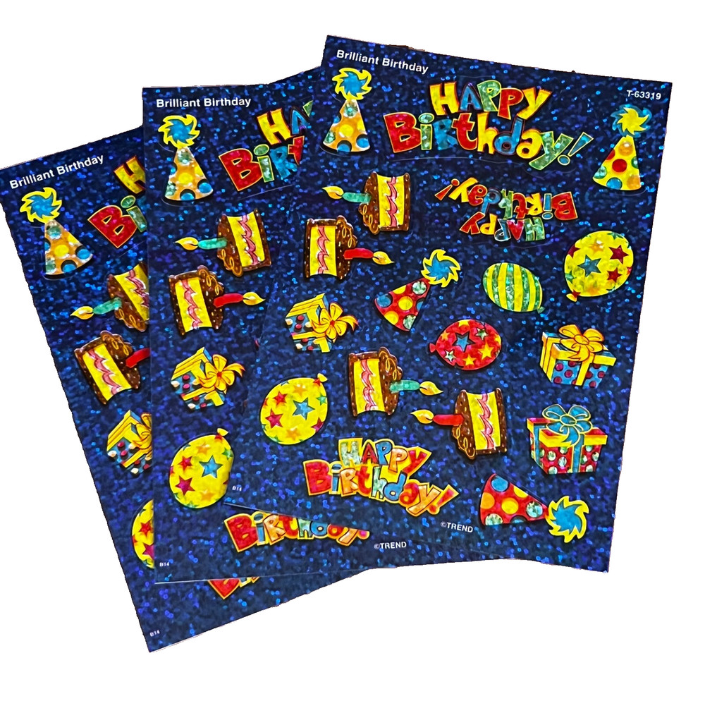 3 Sheets Sparkly Happy Birthday Candles Balloons Cake Scrapbook Stickers!