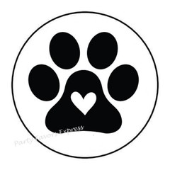 30 BLACK PAW PRINT WITH HEART ENVELOPE SEALS LABELS STICKERS PARTY FAVORS 1.5″