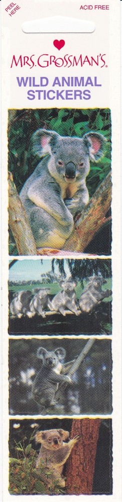 Mrs. Grossman’s Wild Animal Stickers – Koala – 4 Stickers – 1 Strip – Photo Real