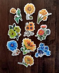 STICKERS x 10 Flowers Poppy Gardenia Sunflower Carnation Flower Daisy FL2