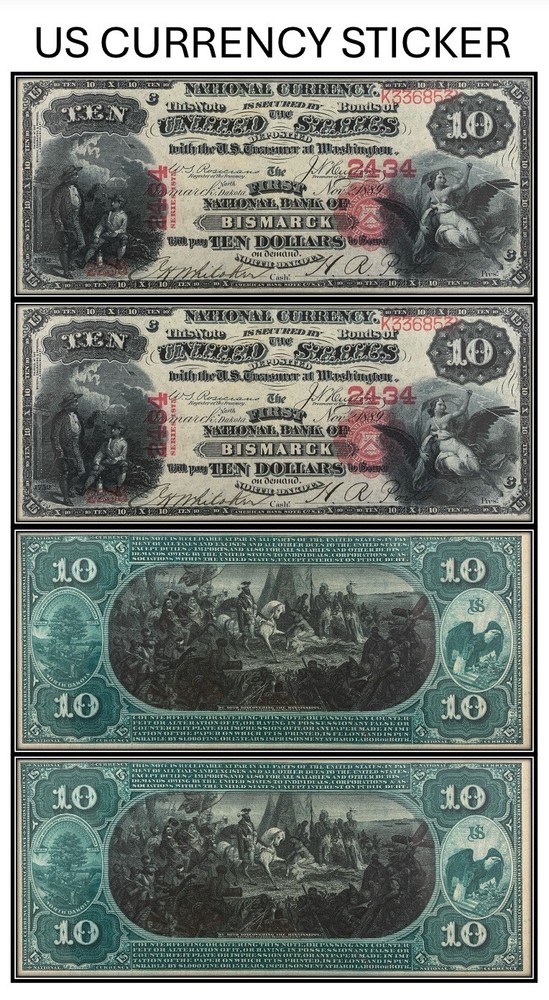 $10 Ten Dollar National Bank Note (US CURRENCY STICKERS) Lot Of 2