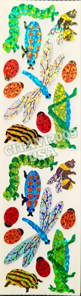 HAMBLY STUDIOS STICKERS PRISMATIC BUG DRAGONFLY CATERPILLAR BEE LADYBUG VINTAGE