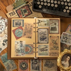 Reusable Vintage Stamp Stickers – 60 Adhesive Designs for Scrapbooks & Wrapping