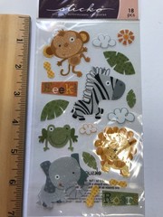 EK Success Sticko Baby Safari Scrapbook Stickers Lot Animals Nursery Food