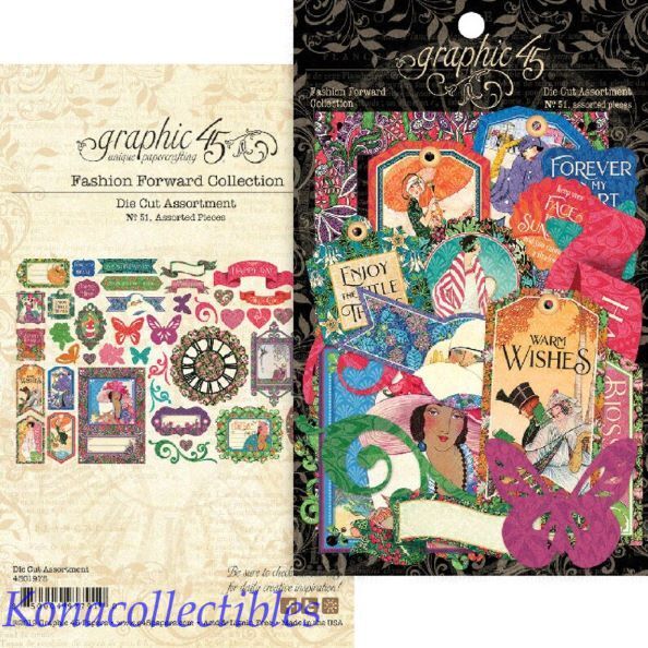 Graphic 45 FASHION FORWARD Die Cut Assortment 51 pieces Mixed Media
