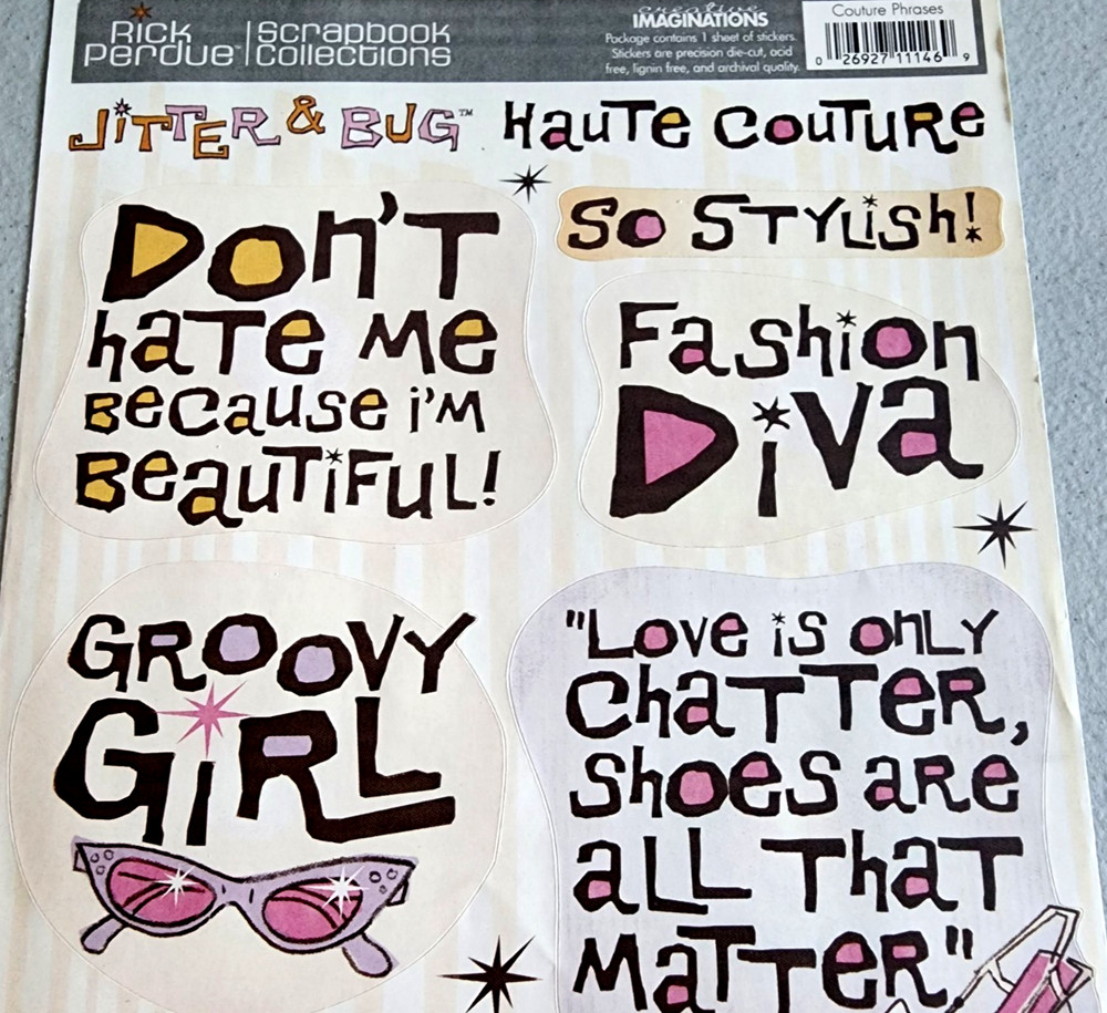 Creative Imaginations Couture Phrases Die Cut Stickers Shopaholic 2006 12″