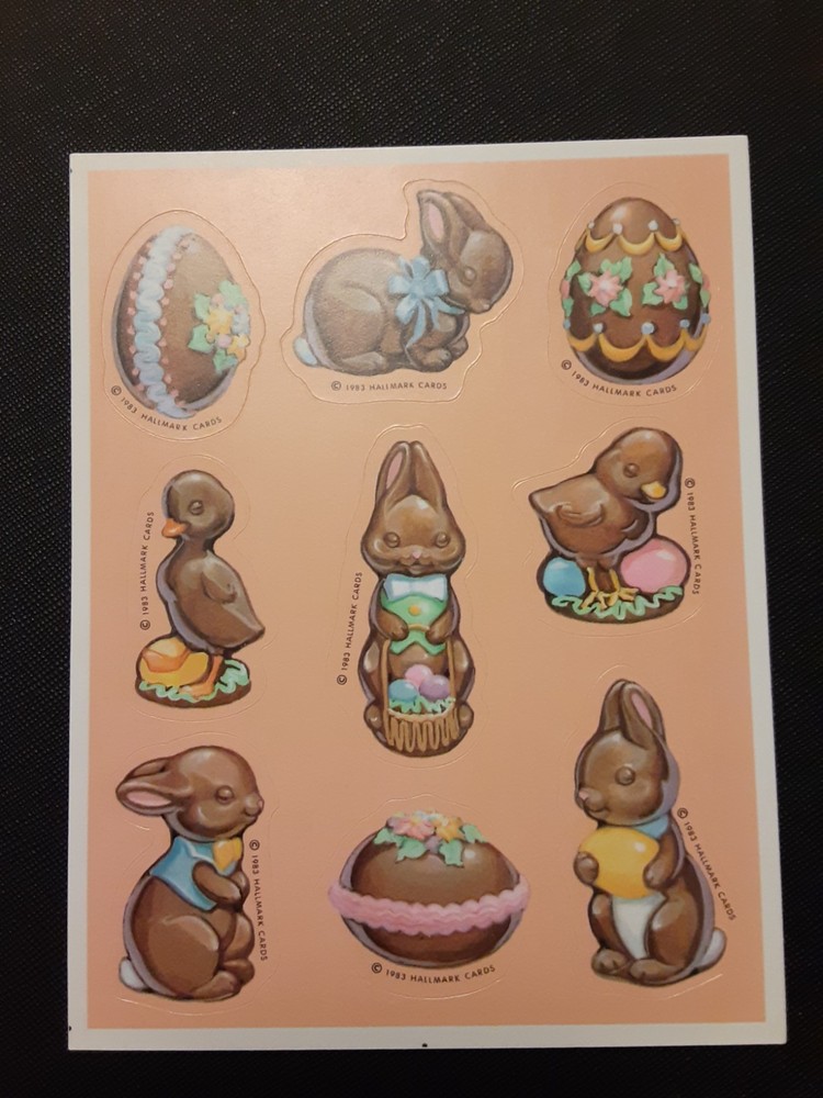 vintage 80’s Hallmark chocolate Easter bunnies sticker sheet